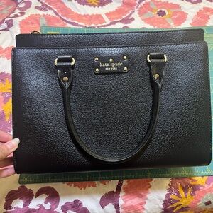 Kate Spade Black Leather Satchel with Silver Hardware